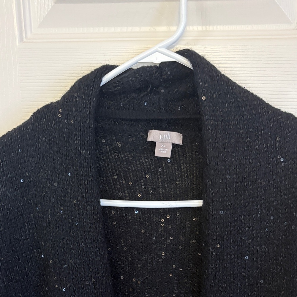 J. Jill Classic Black Sequin Embellished Open-Front Cardigan - Picture 2 of 6